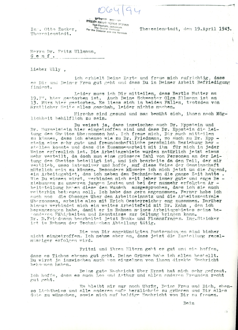 befriedigung in der öffentlichkeit Zucker, Otto: Letters from Terezín to Fritz Ullmann to Geneva